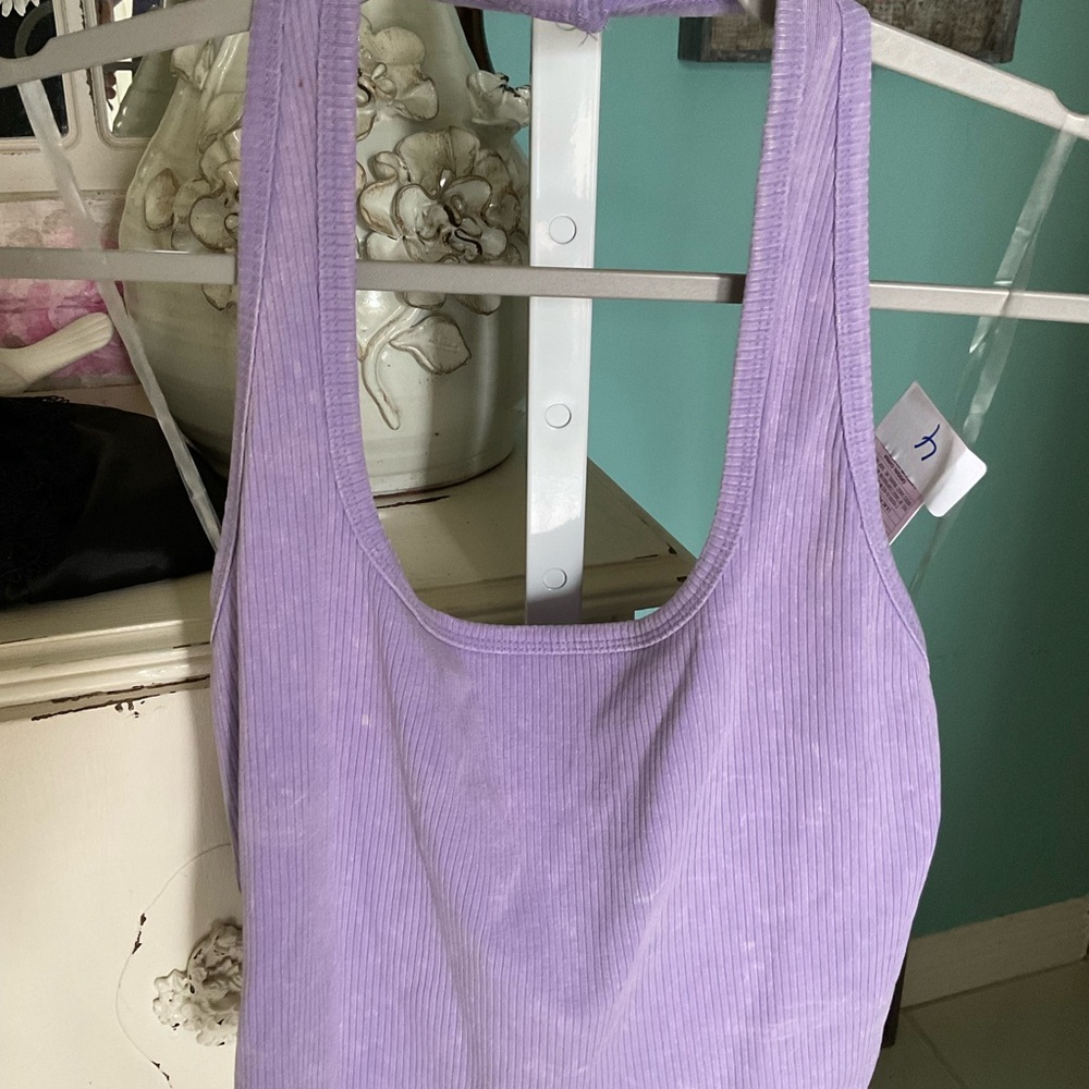 Purple Ribbed Halter  Tank Top Size L NWT